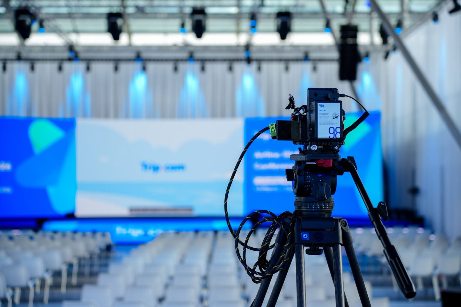Cinema camera covering the Trip.com conference stage